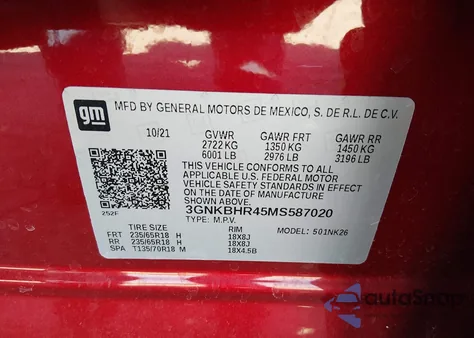 2021 Chevrolet Blazer Awd 2Lt z USA, uszkodzony, nr VIN 3GNKBHR45MS587020